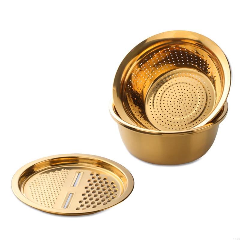 KX4B Многофункциональная овощерезка 3 в 1, резак, дуршлаг, терка, миска золотой