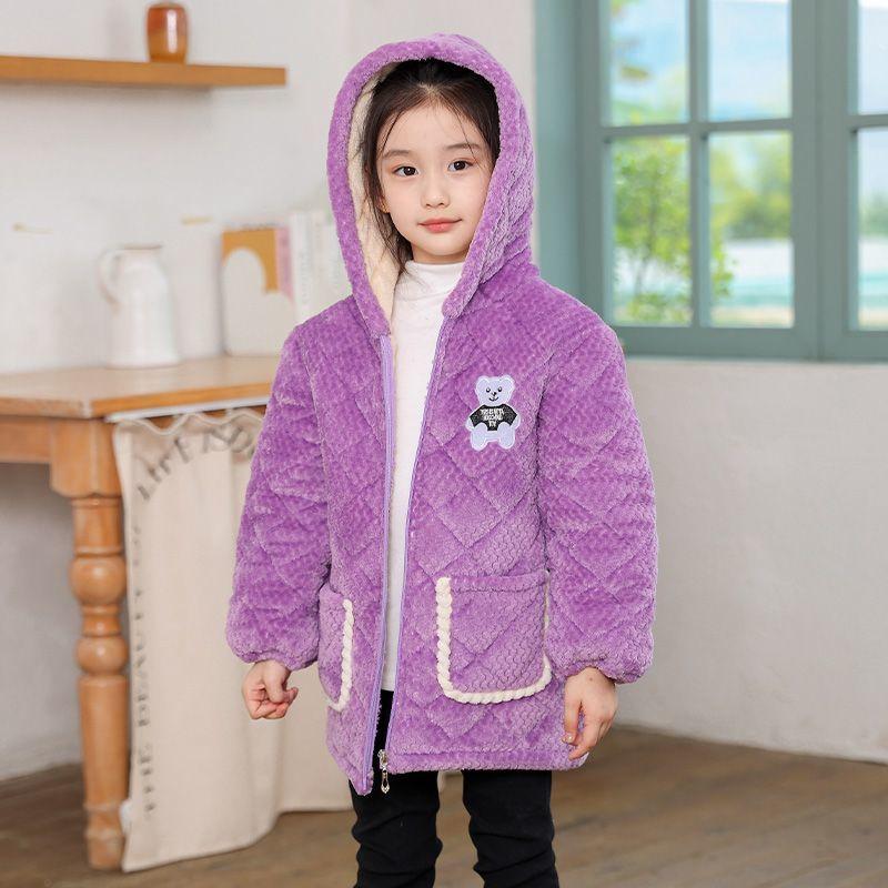 

Куртка средней длины из утолщенного бархата для девочек, теплая, с капюшоном, из хлопка 100 фиолетовый