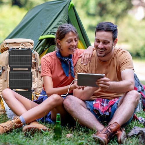FlexSolar 15W Solar Panel, Slim and Ultra-Lightweight, with USB Port (Max 5.5V/2.8A), IP67 Waterproof and Dustproof, Foldable Solar Charger, Compatibl