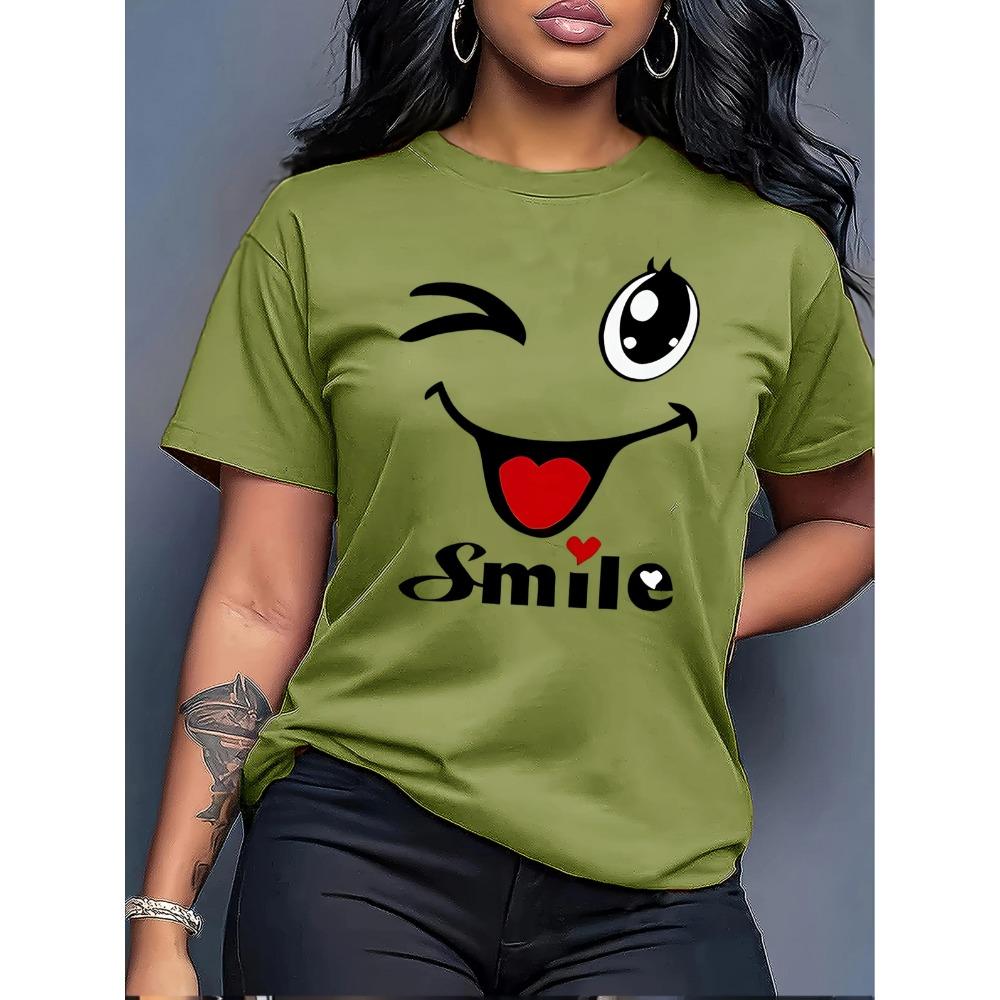 Plus Size - Women's Casual Short Sleeve T-Shirt, Crew Neck, Machine Washable, All-Season Comfortable