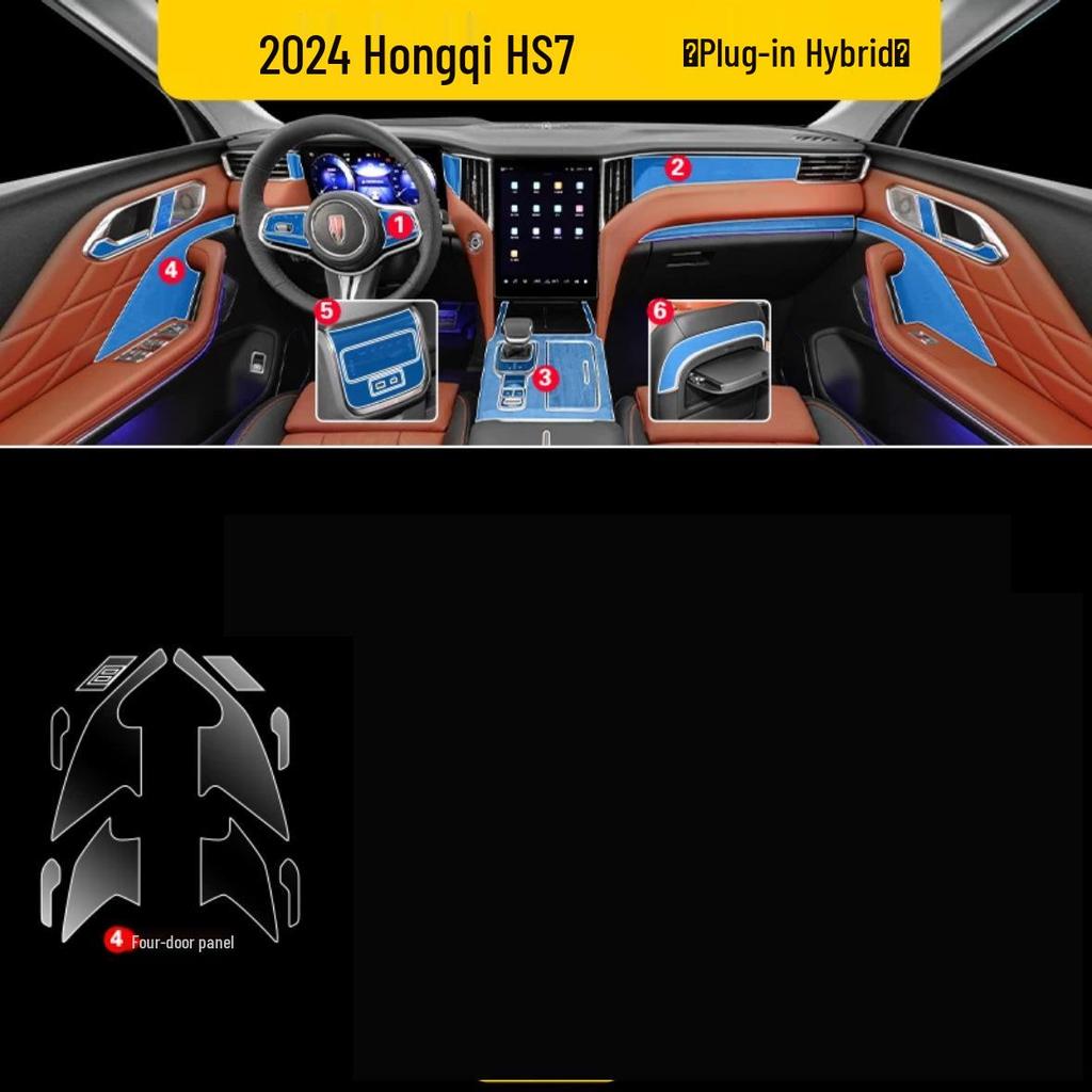 Compatible Interior Films for 25 Hongqi HS7 Models - Includes Instrument Navigation Screen, Gear Shift Stickers, HD TPU Film