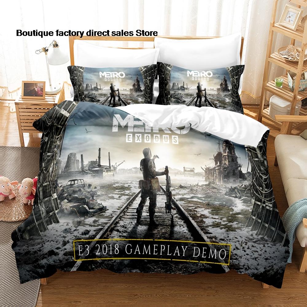 Video Game Print Duvet Cover All Sizes Customizable for Gamers Bedroom Twin Full Queen King Size Metro Exodus Bedding Set 3PCS