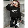 Girls' Triple Hearts Casual Comfortable Soft Loose Pullover Sweatshirt and Leggings 2-Piece Set, New Autumn/Winter, Playful, Sweet and Cool Style