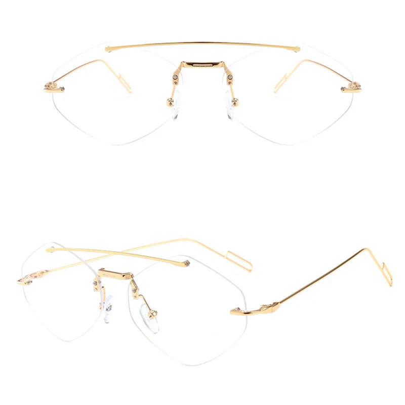 Trend Rimless Sunglasses For Women Ladies Luxury Designer Metal Small Sun Glasses Uv400 Eye Protection Polygonal Glasses