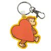 Curious George Rubber Keychain Heart Orange - -