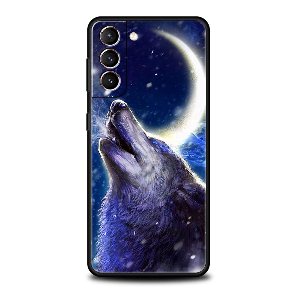 Moon Roaring Wolf Case for Samsung Galaxy S24 S23 S22 S20 S21 FE Ultra S24 S23 S10 S10E S9 S8 Plus 5G Silicone Phone Cover Capas