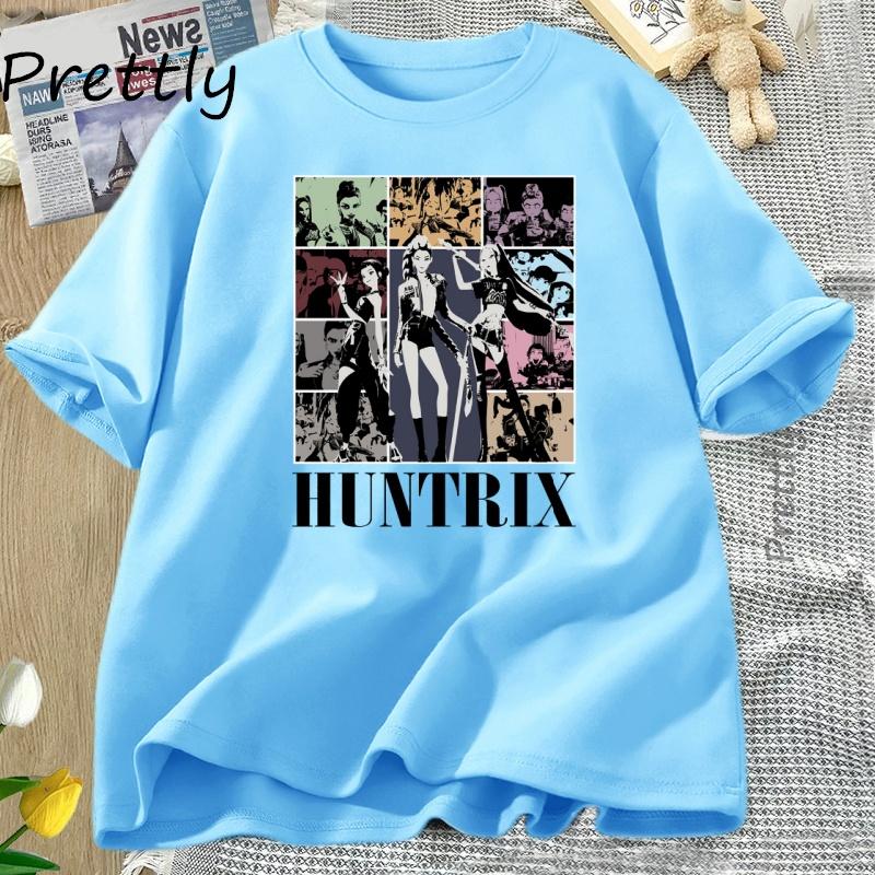 Kpop Koszulka Łowcy Demonów Koszulki Huntrix Girl Casual Bawełniana Koszulka z Krótkim Rękawem Streetwear Okrągły Dekolt Graficzne Koszulki Ubranie