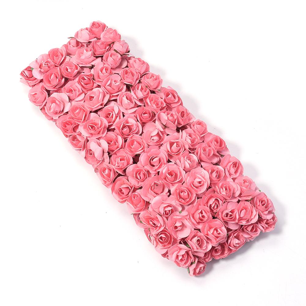 144pcs 2cm Paper Artificial Rose Flower Bouquet Colorful Mini Rose Fake Flowers For DIY Wedding Party Gifts Wreath Decoration