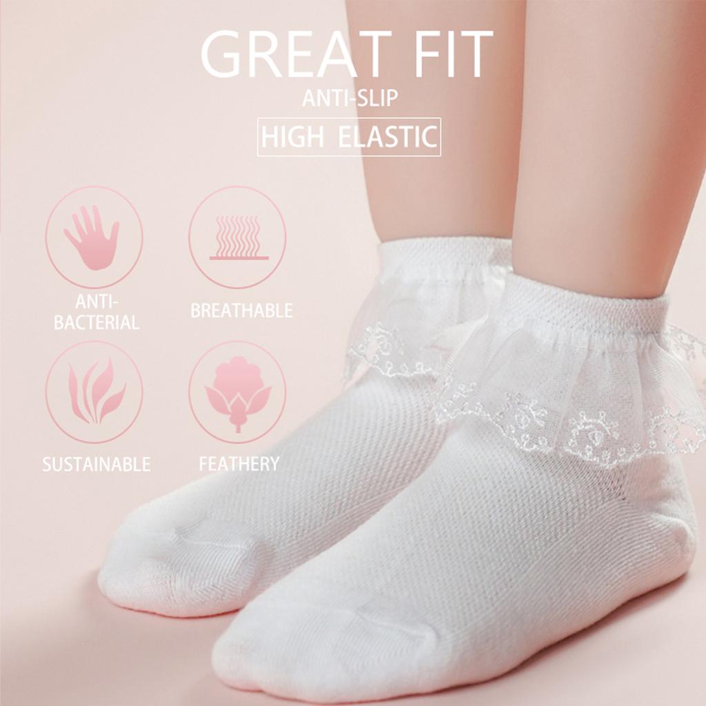 Baby Girls Kids Breathable Cotton Lace Ruffle Princess Dance Socks Children Socks White Baby Girls Four Seasons