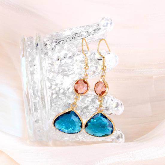1 Paar Damenohrringe Leichte Handgefertigte Wassertropfenohrringe mit Blau-Rosa Kunstkristallen Schmuckgeschenk