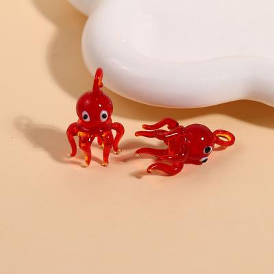 Cute Tiny Octopus Murano Glass Charm Pendant Aquarium Decor Marine Animal Statue Ornaments Female DIY Jewelry Making Accessories