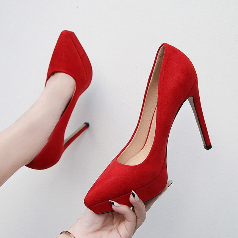 Dame stiletthæler Semsket skinn Sexy Catwalk bankett 12 cm hæl 2,5 plattform WZ