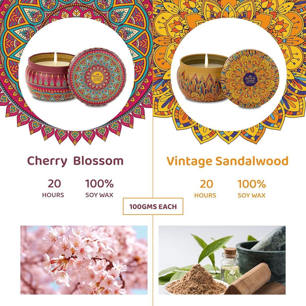 Lemn de santal de epocă, lumânări pentru aromoterapie, cutie imprimată ecologică din ceară de soia | Lumanari pentru decorarea casei