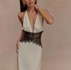 2025 Summer Elegant Deep V Silk Satin Halter Waist-Cinching Long Dress