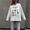 2025 Early Autumn Trendy Loose-Fit Long-Sleeve T-Shirt for Women - European & American Style, Pure Cotton, Fun Print