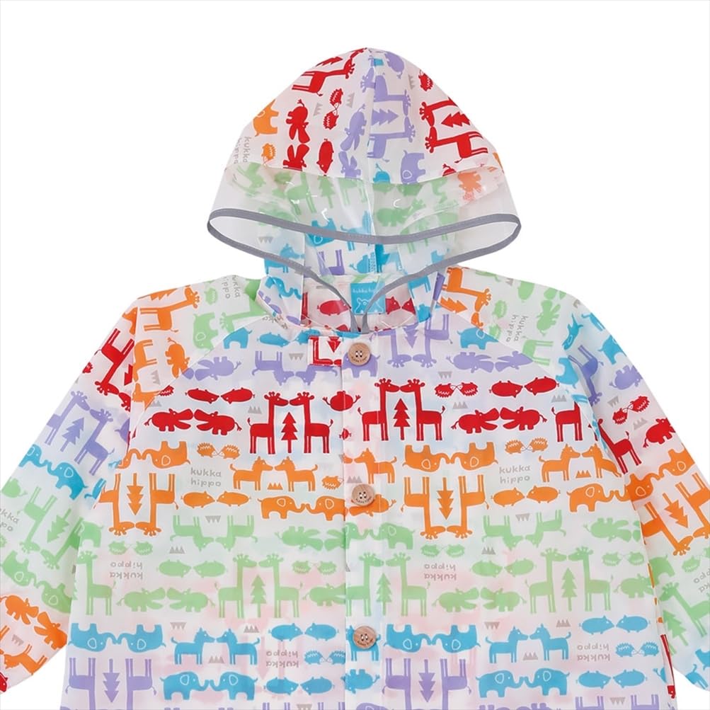 ogawa Kukka Hippo Animal with Reflective Backpack with Storage and Adjustable Tucks for Wearing Over a Backpack Kids' Raincoat, 110cm, Print, Tape,