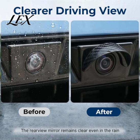 Car Backup Camera Cover Waterproof Rearview Rain Shield, Flexible PVC Lens Protector Black Carbon Fiber Guard with Adhesive Mount, Curved for Parking