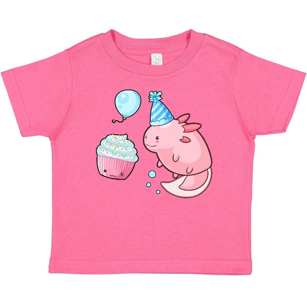 Inktastic Cute Axolotl Birthday With Cupcake Baby kids boys T-Shirt Animals Axolotls Party 100