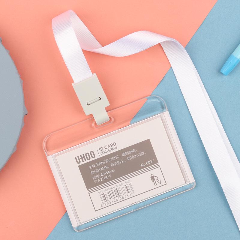 Transparent Acrylic ID Card Holder with Lanyard for Employees and Students