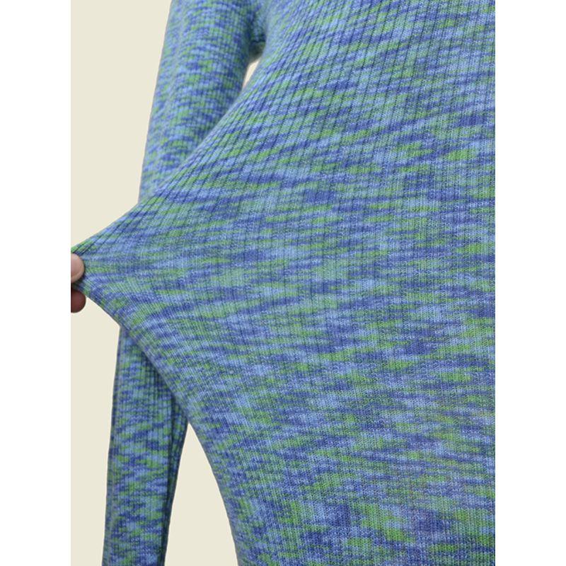 Colorful Thread Low Round Neck Long Dress Western Style Early Autumn Side Slit Slim Fit Knitted Dress Foreign Trade Woolen Dress