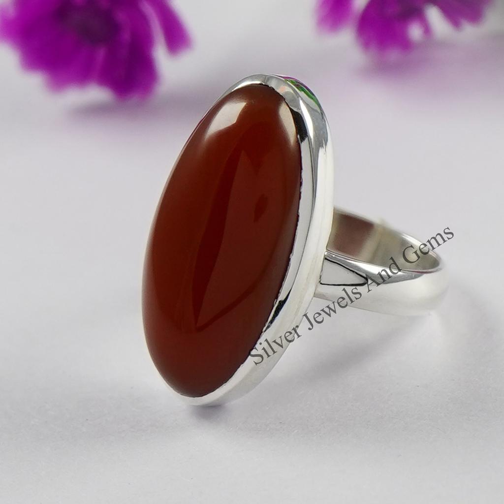 Natural Carnelian Ring, 925 Sterling Silver Ring, Gift for her, Long Oval Carnelian Ring, Gemstone Ring, Promise Ring, Handmade Ring