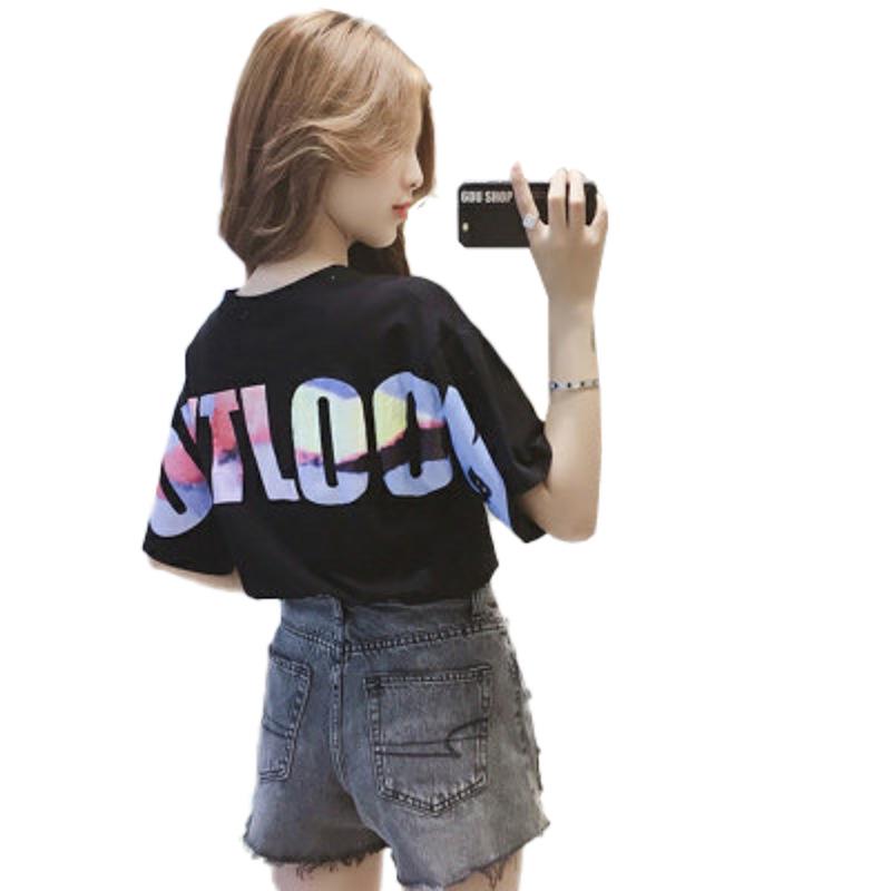 Women's Colorful Letter Short-Sleeve T-Shirt - 2024 Korean Summer Style, Loose Plus Size Student Top