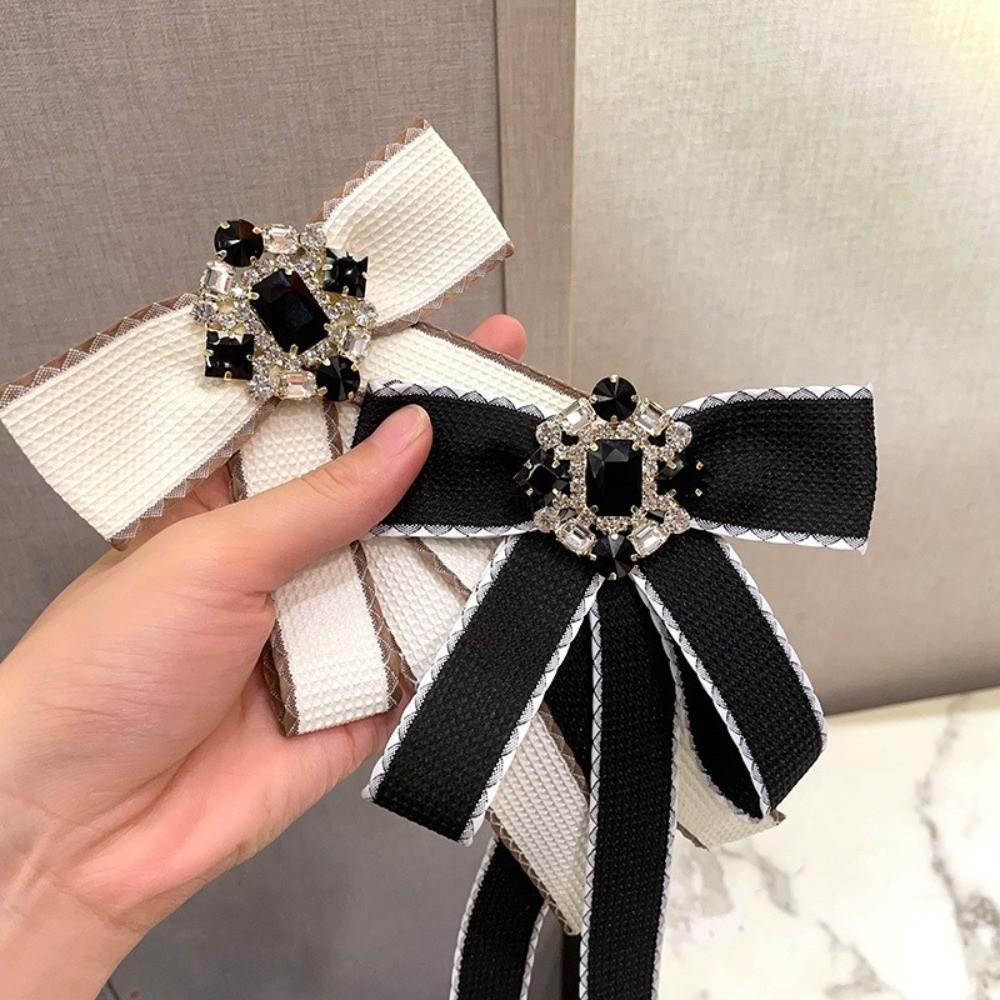 Rhinestone Crystal Bow Brooches Cloth Art Necktie Trend Shirt Collar Pins Jewelry Accessories