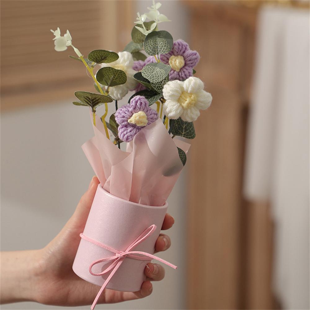 

Искусственный цветок Роза Ваза Декор Вязаный крючком шерстяной подсолнух Ручная работа Тканый готовый букет День рождения День святого Валентина Подарки