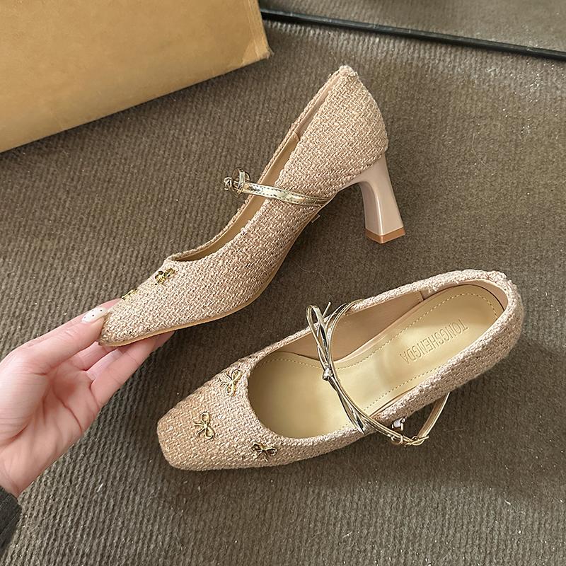 

2026 New Temperament Bow Square Toe Mary Jane Shoes Women s French One Buckle Slip Shoes 35