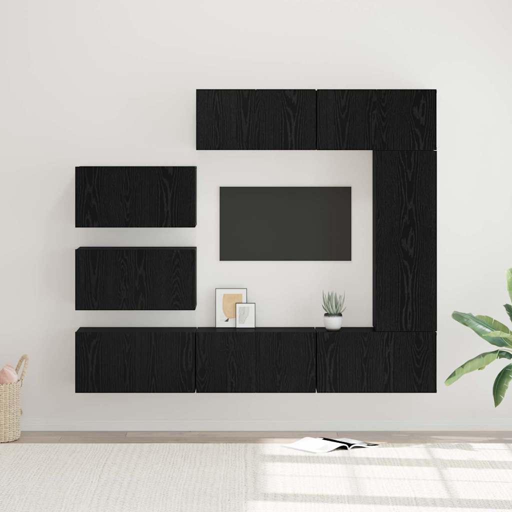 TV Cabinet Set 8 Pcs Black Oak Effect Particleboard