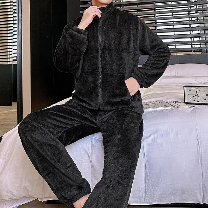 Women Sleepwear Winter Home Wear Thicken Pajamas Set Warm Coral Fleece High Collar