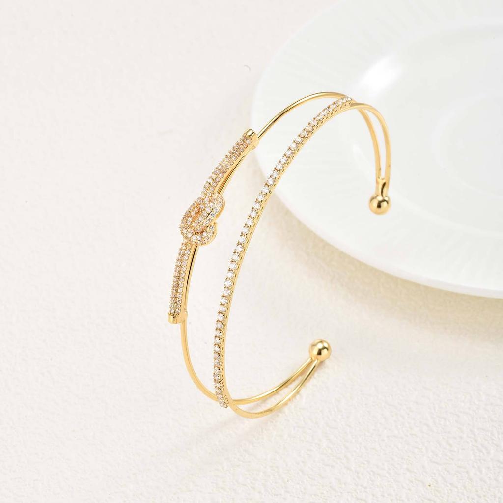 Vnox Shine Double Cuff Bracelet For Women Girls, Gold Color Thin Knot Simple Bangles, Stylish Jewelry Easy Wear