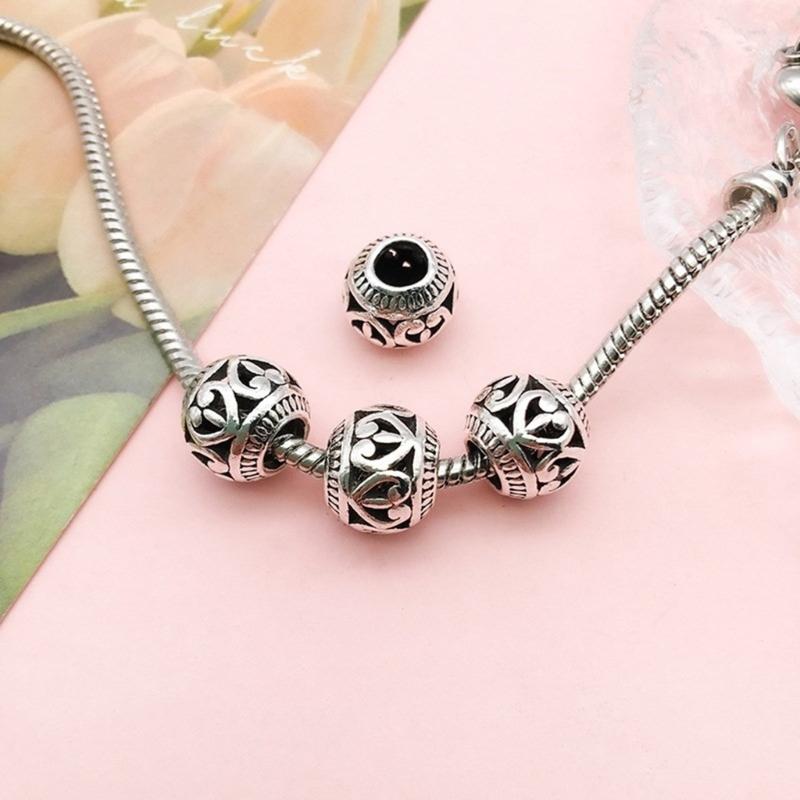 10Pieces European Style Spacer Beads with Large Holes Silver Round Spacer Beads Accessory for Creative Jewellery Making