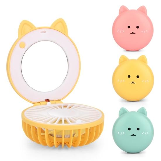 Cute Cat Portable Mini Pocket Fan Rechargeable LED Fill Light with Makeup Mirror