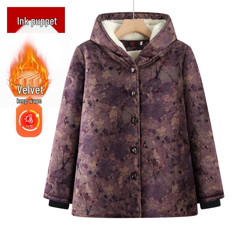Mo ou Women s Plus Size Hooded Floral Winter Padded Jacket 2XL