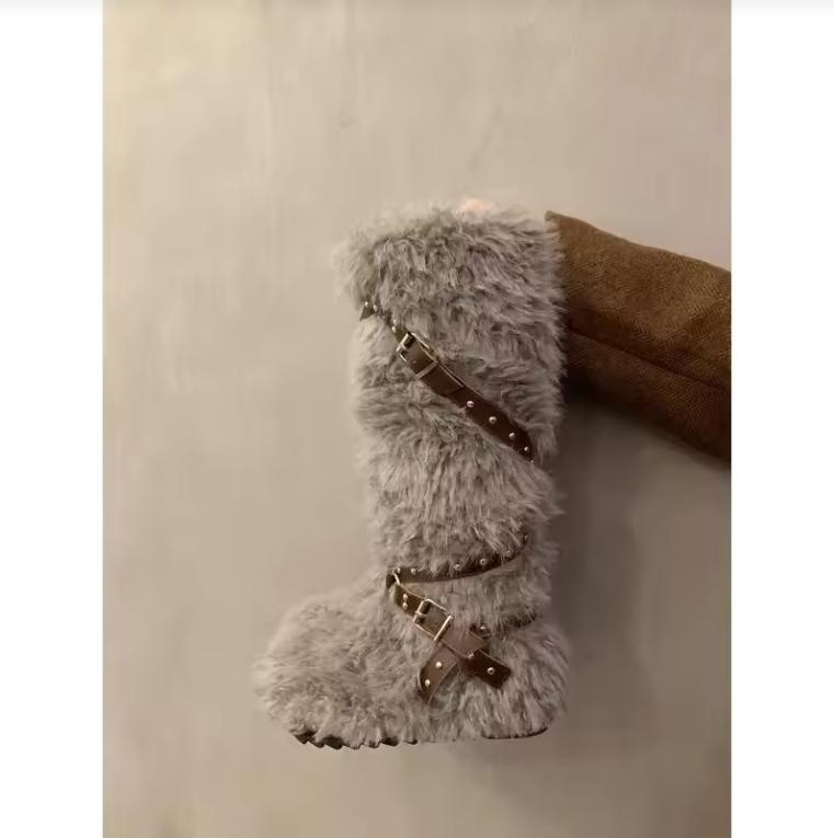 Téli 2026 Új Lapos Szuper Belső Magasító Vintage Fűzős Szuper Bolyhos Magas Hócsizma
