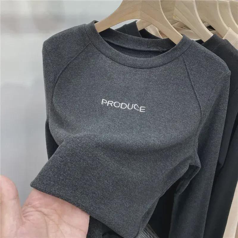 Damen Herbst/Winter Besticktes Samt Langarm Oberteil