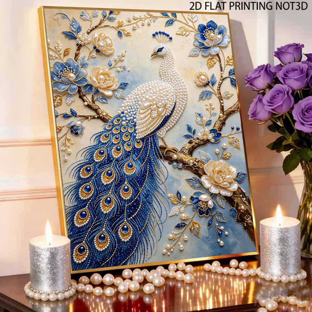 Peacock Pearl Kit 5D DIY Round Rhinestone Art for Adults Relaxing Handmade Wall Decor National Day Gift Frameless
