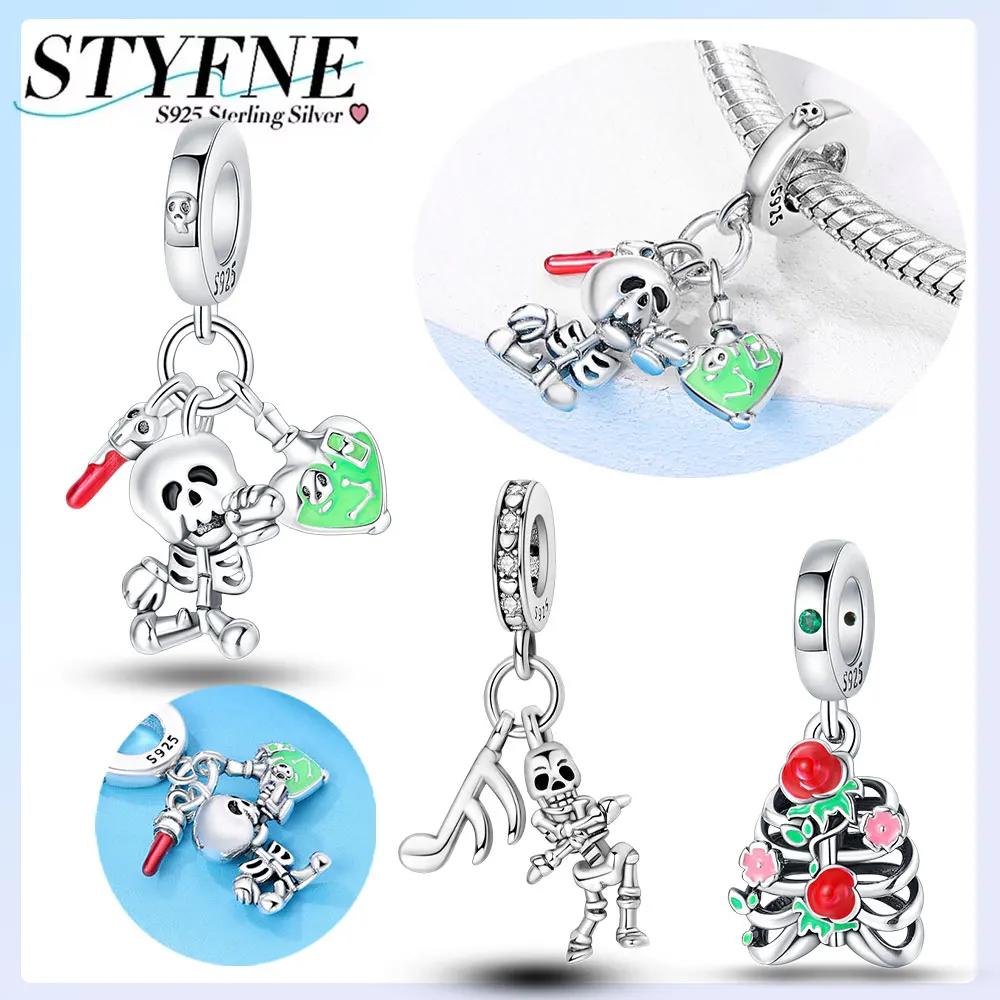 Copper Halloween Potion Skeleton Charm Pendant Beads Fit Original Bracelet For Women Valentine Day Jewelry Gifts