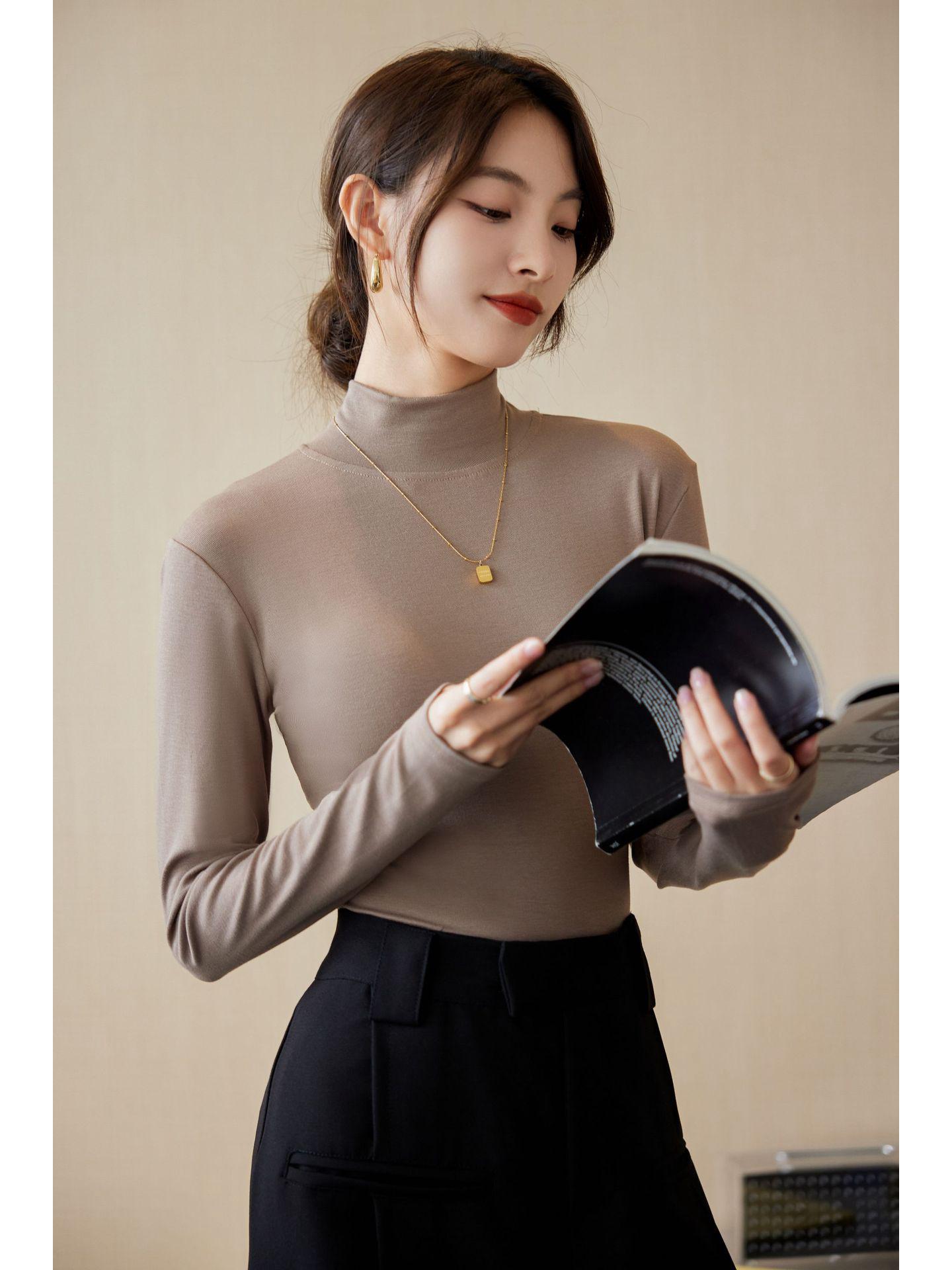 

Женский лонгслив из немецкого бархата с полувысоким воротником, теплый, облегающий, с маленьким воротником-стойкой, осенне-зимний топ M for 90-103 jin