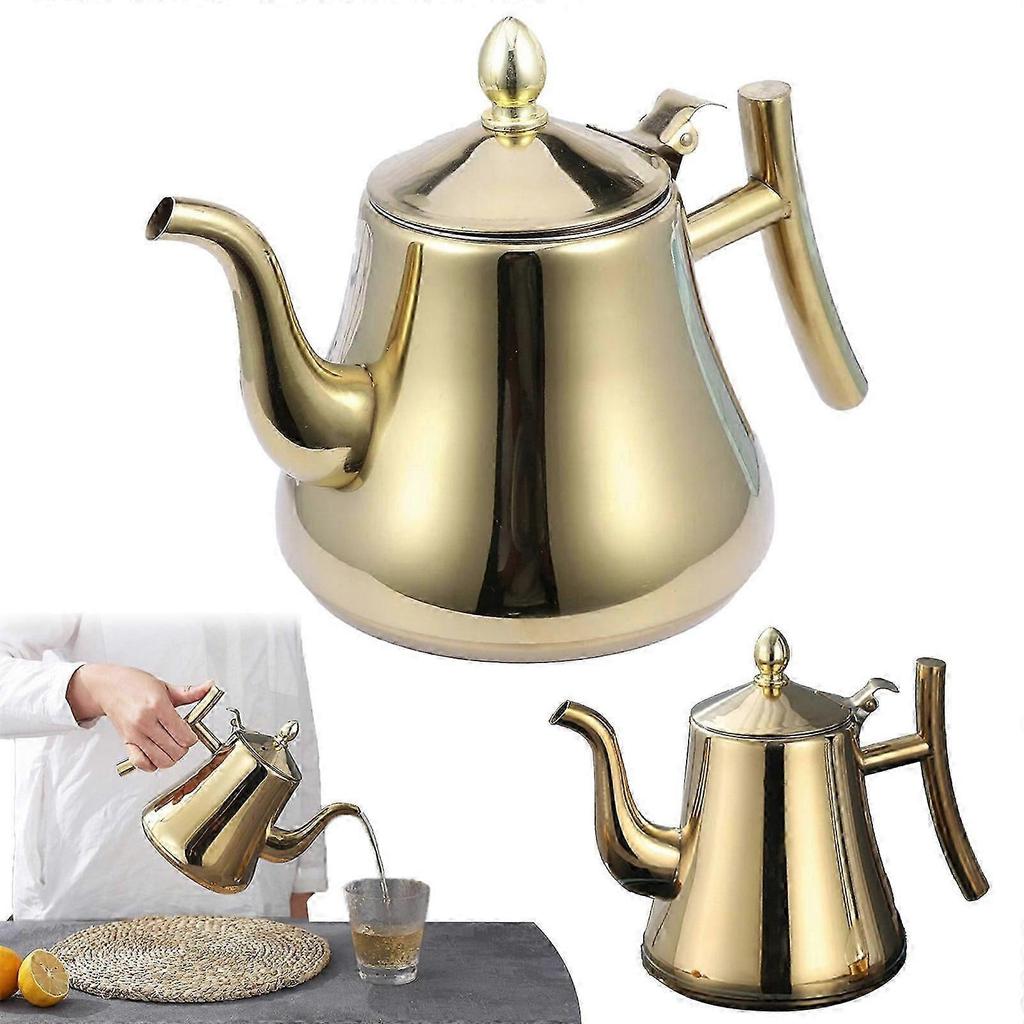 Stainless Steel Tea Kettle with Infuser, Coffee Pot for Home, Anti-Scald Design, Smooth Water Flow, Lightweight and Ergonomic Handle,Gold