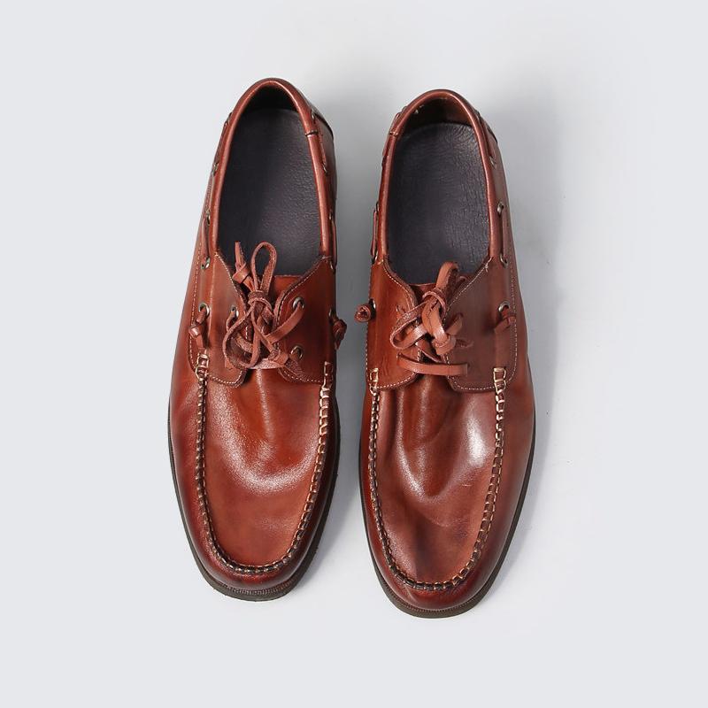 Retro Echt Leer Hoge Kwaliteit Handgemaakt Casual Schoenen Mannen Ronde Neus Vetersluiting Zakelijke Dress Schoenen Luxe Design Rijschoenen