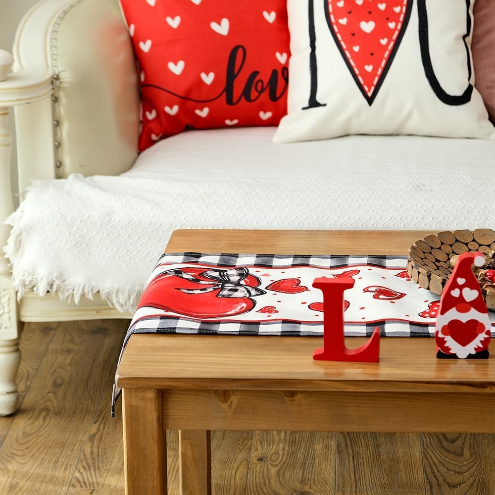 GEEORY Valentine's Day Table Runner 13 x 72 Inch, Red Hearts Polka Dots Decorative Farmhouse Table Decoration for Kitchen Dinning, Indoor Outdoor