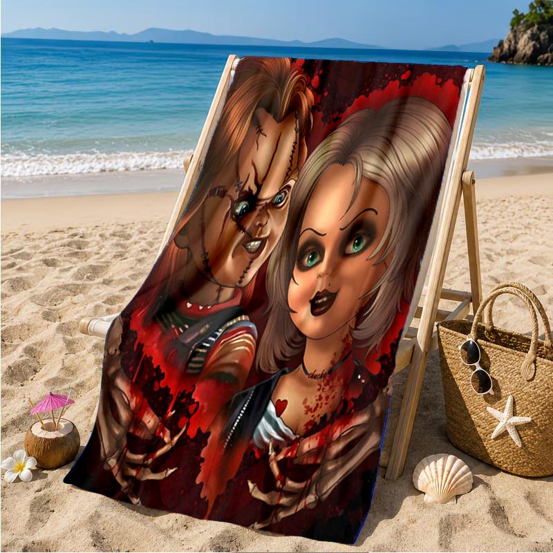 Love And Horror Doll Pattern Beach Towel Microfiber Beach Towel, Lightweight and Quick-Dry, for Summer Travel, Swimming Pool Fan Birthday Gift