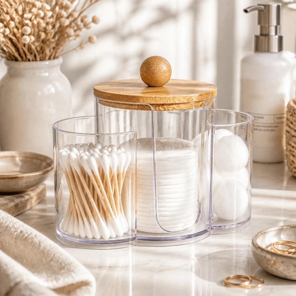 3-in-1 Wattestäbchenhalter Transparente staubdichte Wattepad-Box Badezimmer-Taschentuchspender Multifunktionaler klarer Tischorganizer