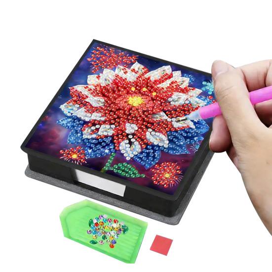 DIY Note Box Diamond Art Kit Sticky Note Holder Craft Set Diamond Art Project Memo Pad Holder DIY Kit for Gift And Home Office Desk Decor