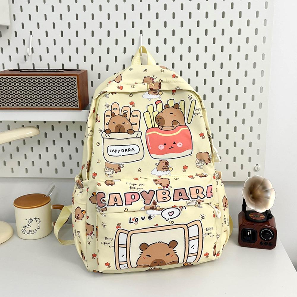 

New Large Capacity Capybara Backpack Breathable Ultra-light Student Schoolbag Nylon Cartoon Book Bag жёлтый