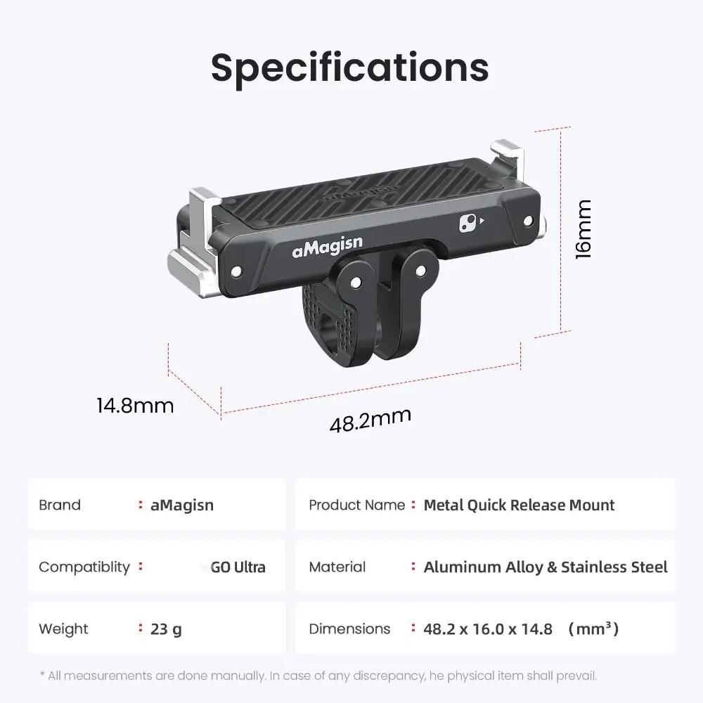 Quick Release Magnetic Mount Base Aluminum Alloy Foldable Extension Mount Adapter Lightweight for Insta360 Go Ultra