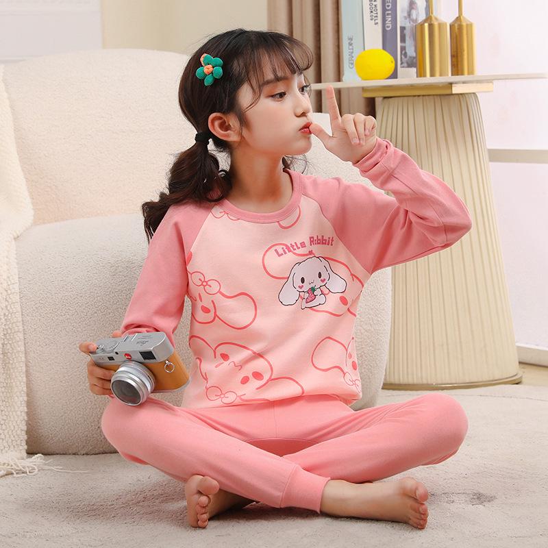 Pure Cotton Flannel Autumn/Winter Girls' Round Neck Underwear Set