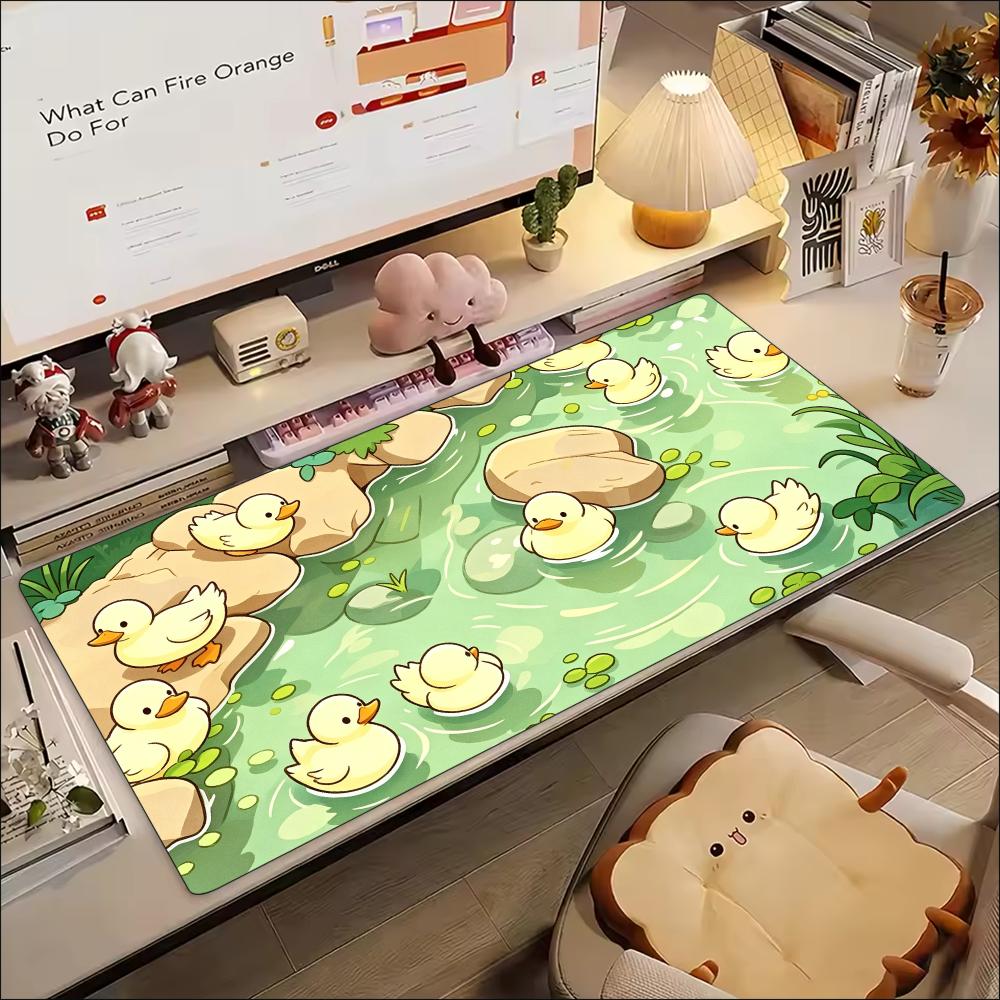 Cute Duckling Pond Gaming Mousepad Cartoon Riverside Desk Mat NonSlip Rubber Stitched Edge Pad For Pc Gaming Enthusiasts